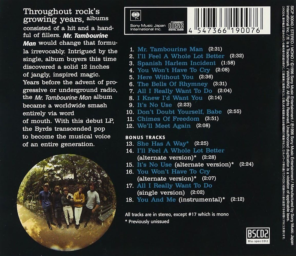 New The Byrds CD(BSCD2) Mr. Tambourine Man Japan OBI