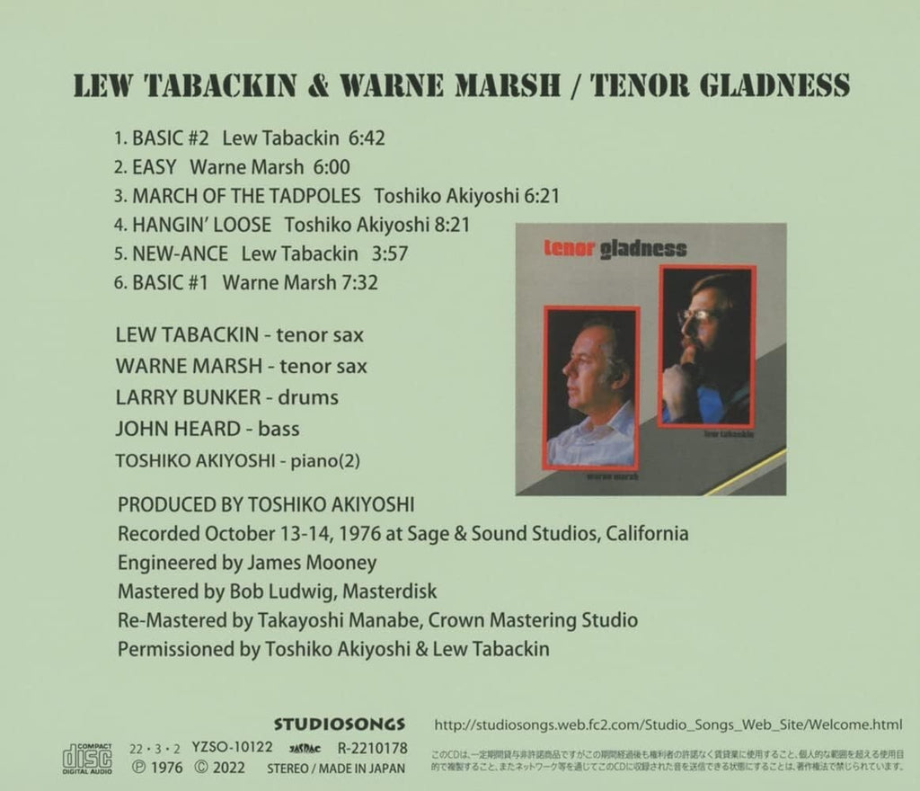 LEW TABACKIN & WARNE MARSH-TENOR GLADNESS-JAPAN CD New