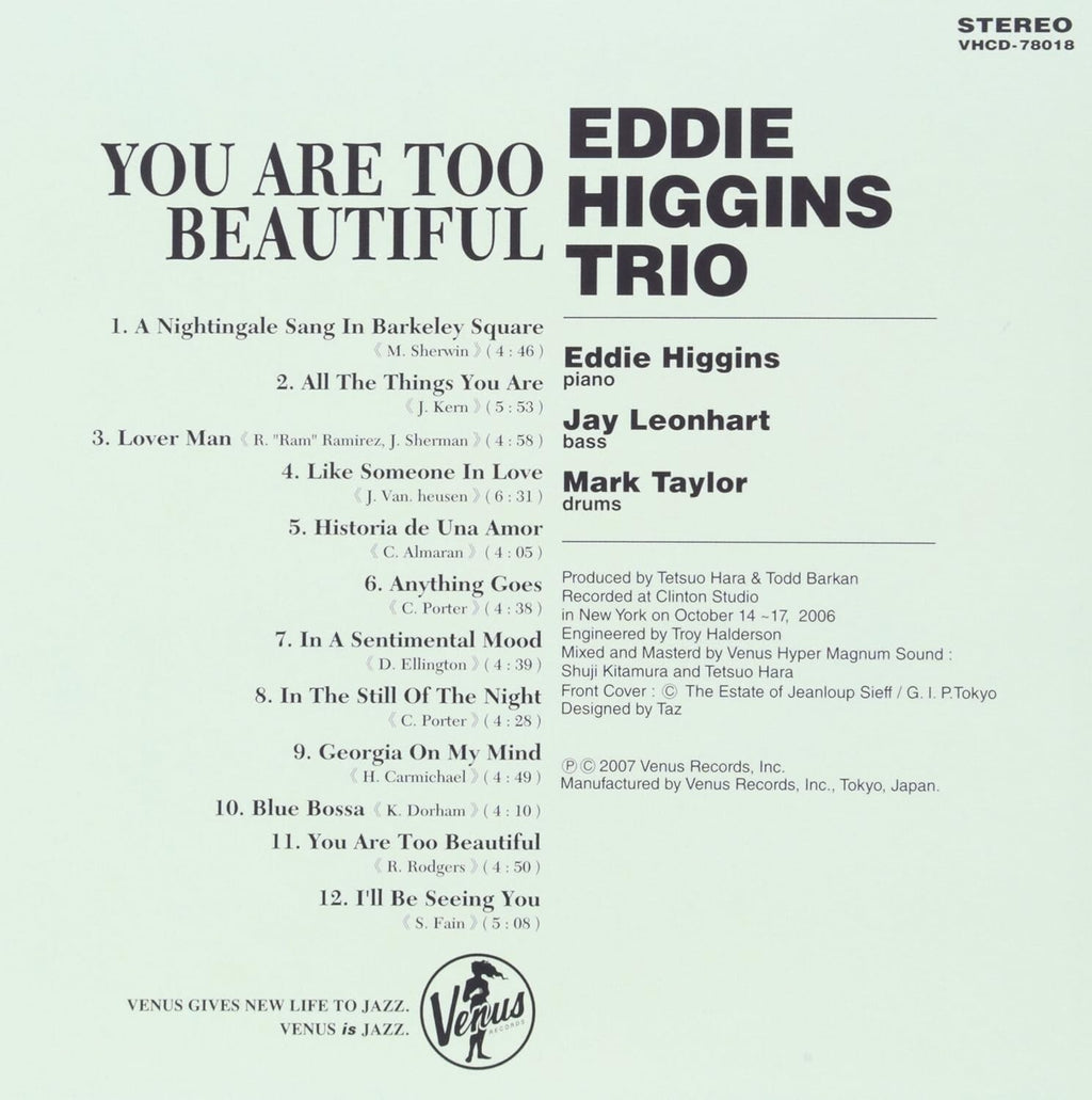 Eddie Higgins Trio CD You Are Too Beautiful Paper Sleeve Japan NEW