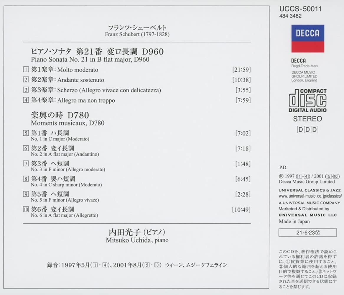 New Mitsuko Uchida Piano SHM-CD Schubert Sonata No.21