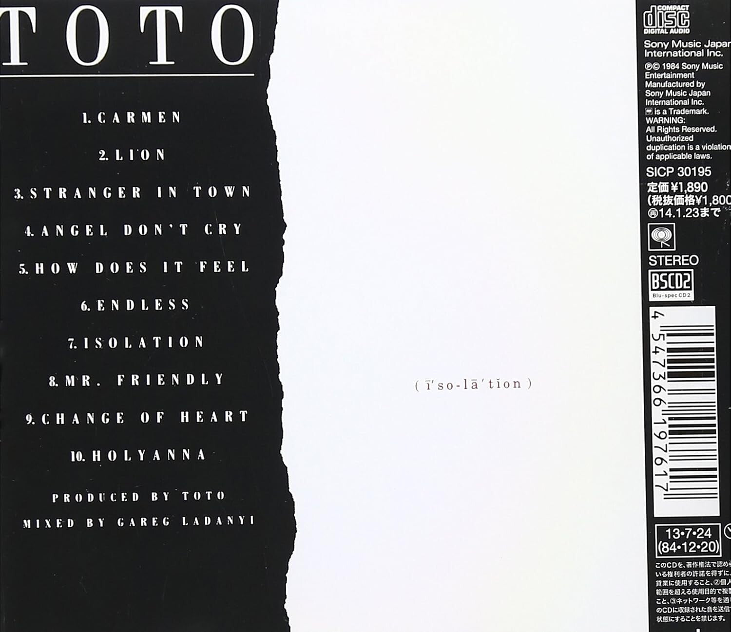 New TOTO CD(BSCD2) Isolation Japan OBI E