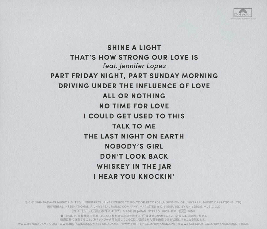 New 2019 JAPAN SHM CD BRYAN ADAMS SHINE A LIGHT with Bonus Track for JAPAN