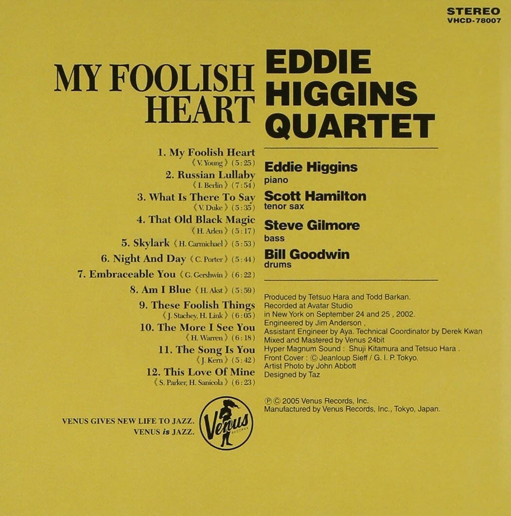 CD New Eddie Higgins/Scott Hamilton My Foolish Heart Paper Sleeve Japan OBI