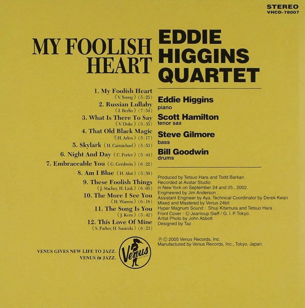 CD New Eddie Higgins/Scott Hamilton My Foolish Heart Paper Sleeve Japan OBI