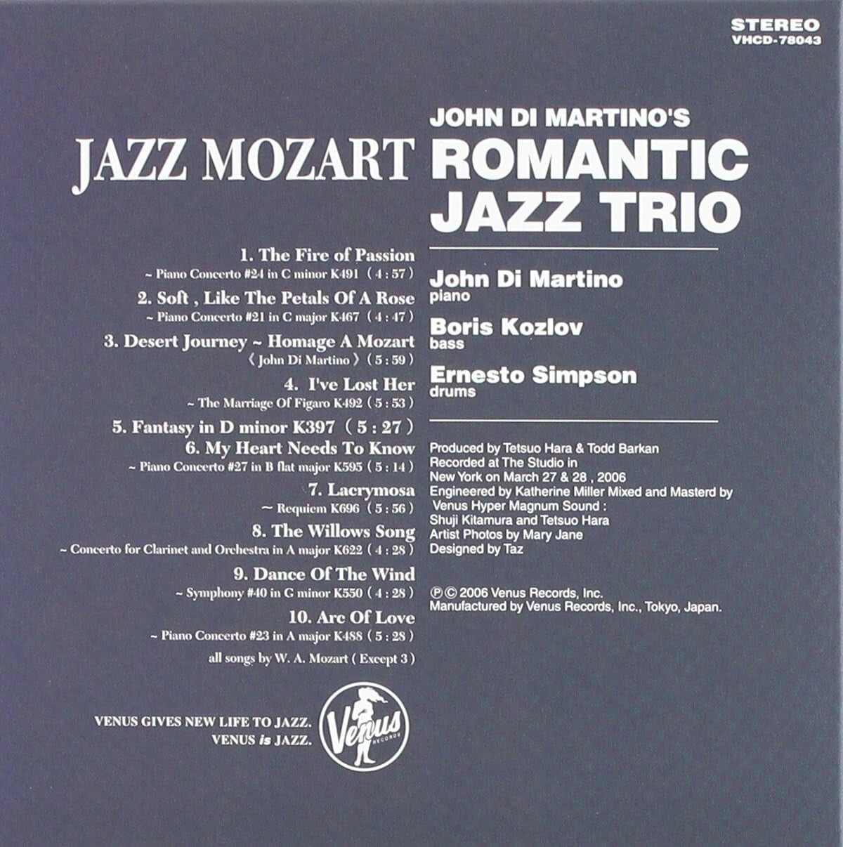 John Di Martinos Romantic Jazz Trio CD Jazz Mozart Paper Sleeve OBI New