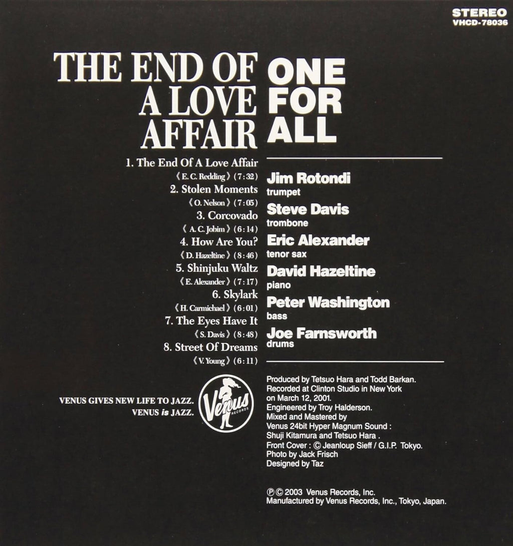 One For All Jazz CD The End Of A Love Affair Paper Sl OBI Japan NEW