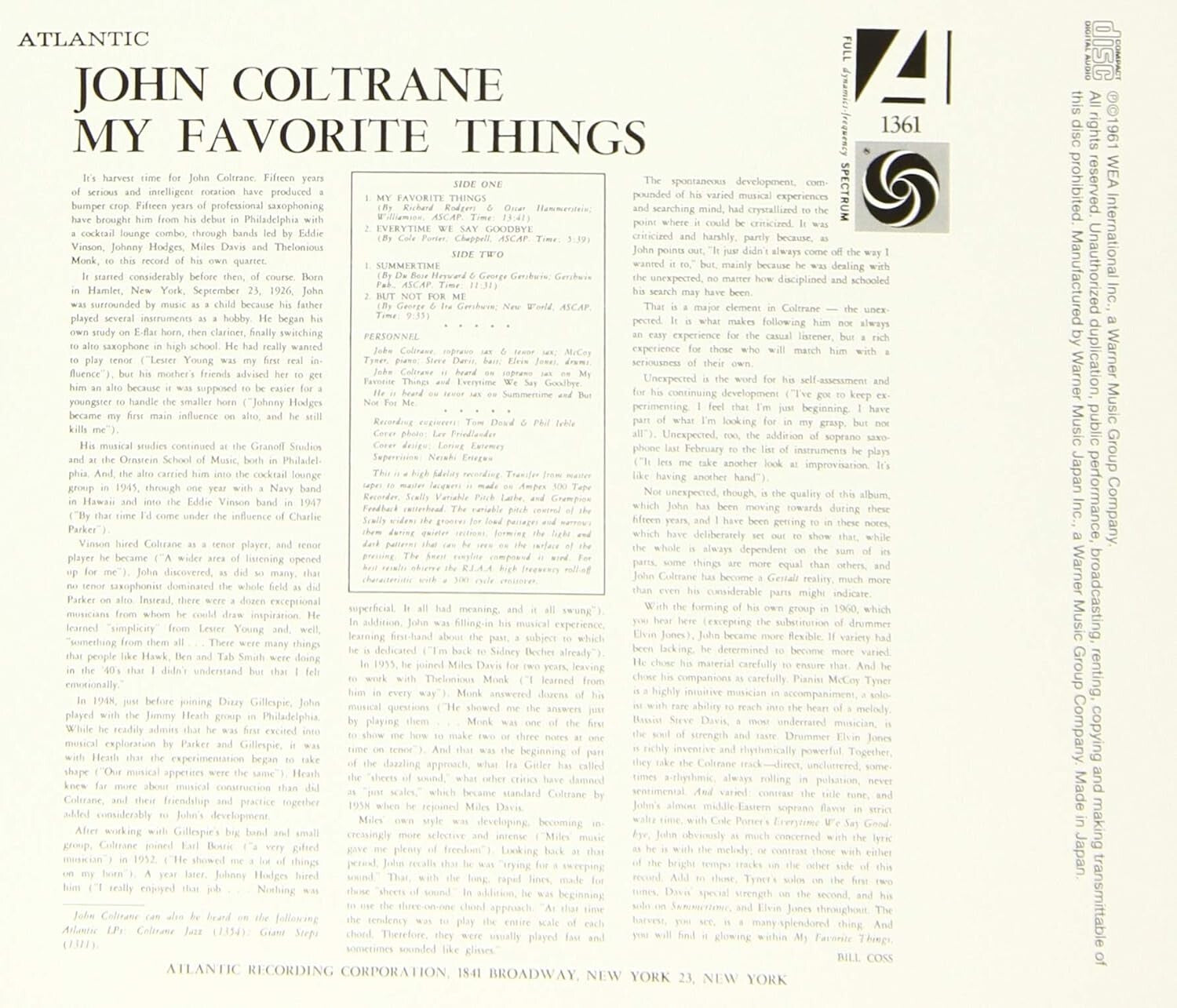 New JAPAN MQA UHQ CD JOHN COLTRANE MY FAVORITE THINGS (MONO)  High Resolution