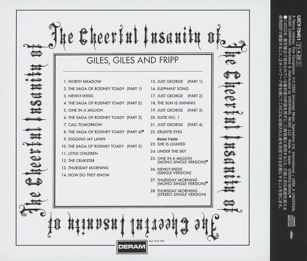 GILES, GILES & FRIPP The Cheerful Insanity Of with Bonus Tracks JAPAN CD NEW