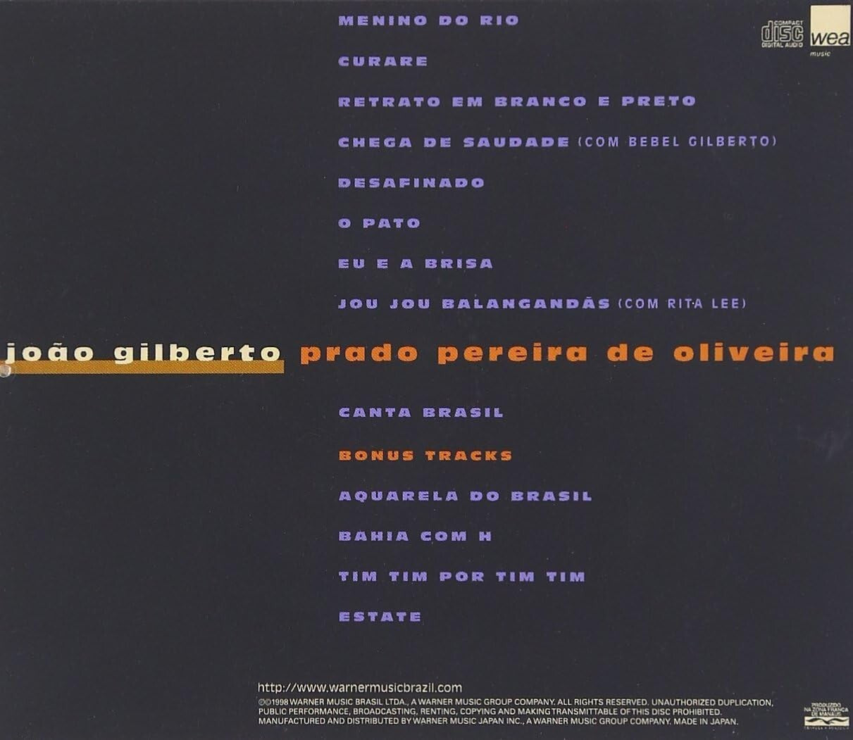 New João Gilberto Bossanova Live CD Prado Pereira De Oliveira Ao Vivo Japan OBI