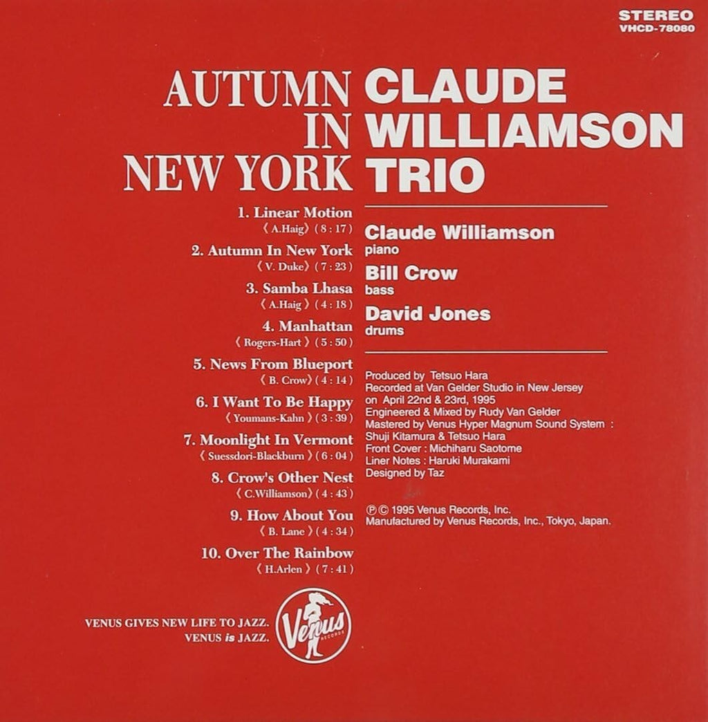 Claude Williamson Trio Jazz SEALED NEW CD Autumn In New York Paper OBI Slv New