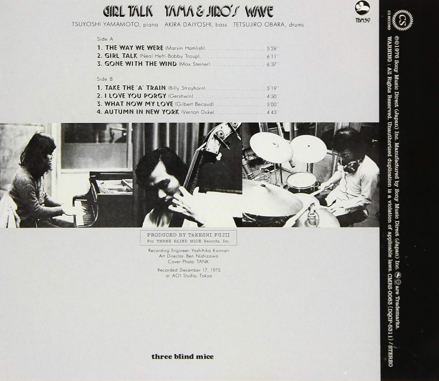 TBM TSUYOSHI YAMAMOTO TRIO GIRL TALK JAPAN CD NEW