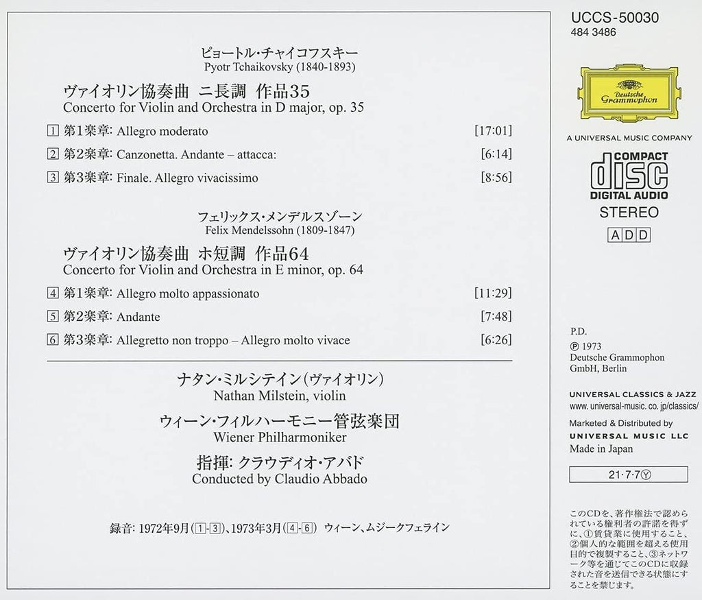 New Milstein/Abbado Violin SHMCD Mendelssohn/Tchaikovsky Concerto Japan OBI
