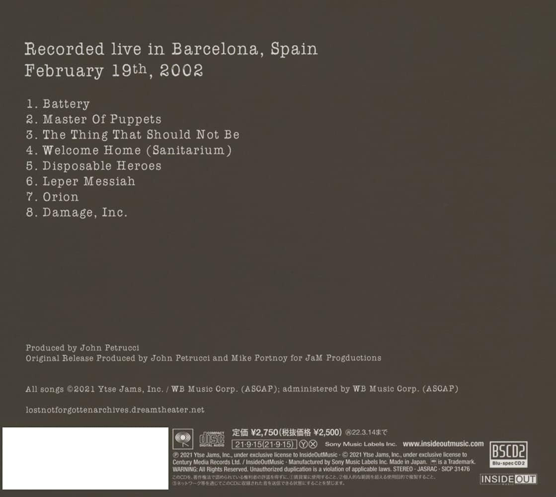 New Dream Theater Lost Not Forgotten Master of Puppets Live in Barcelona