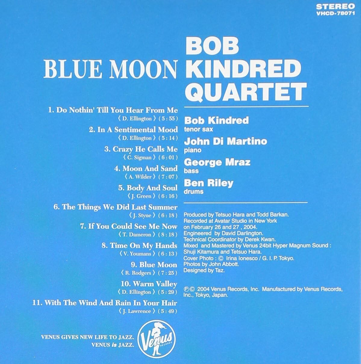 Bob Kindred Quartet CD Blue Moon Paper Sleeve Japan NEW