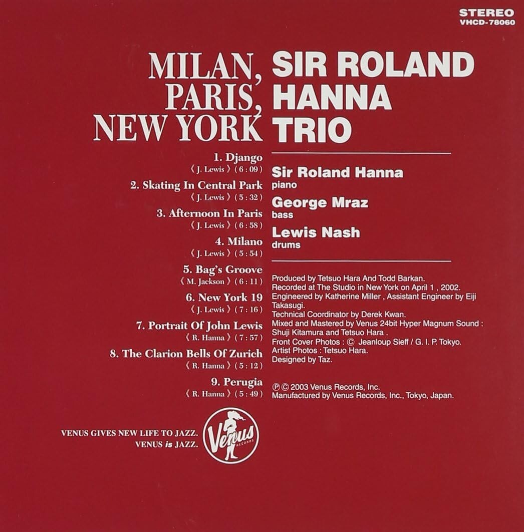 Roland Hanna Trio Jazz CD Milan, Paris, New York Japan NEW