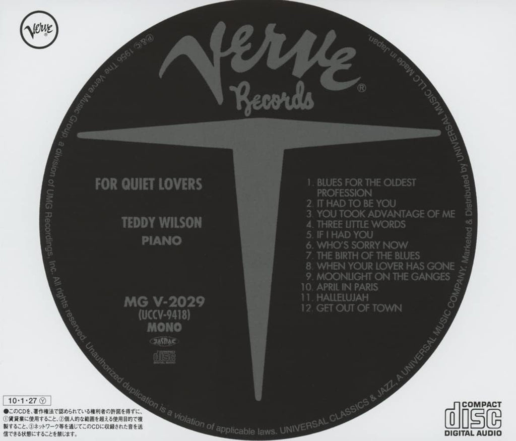 New TEDDY WILSON For Quiet Lovers JP CD VE100