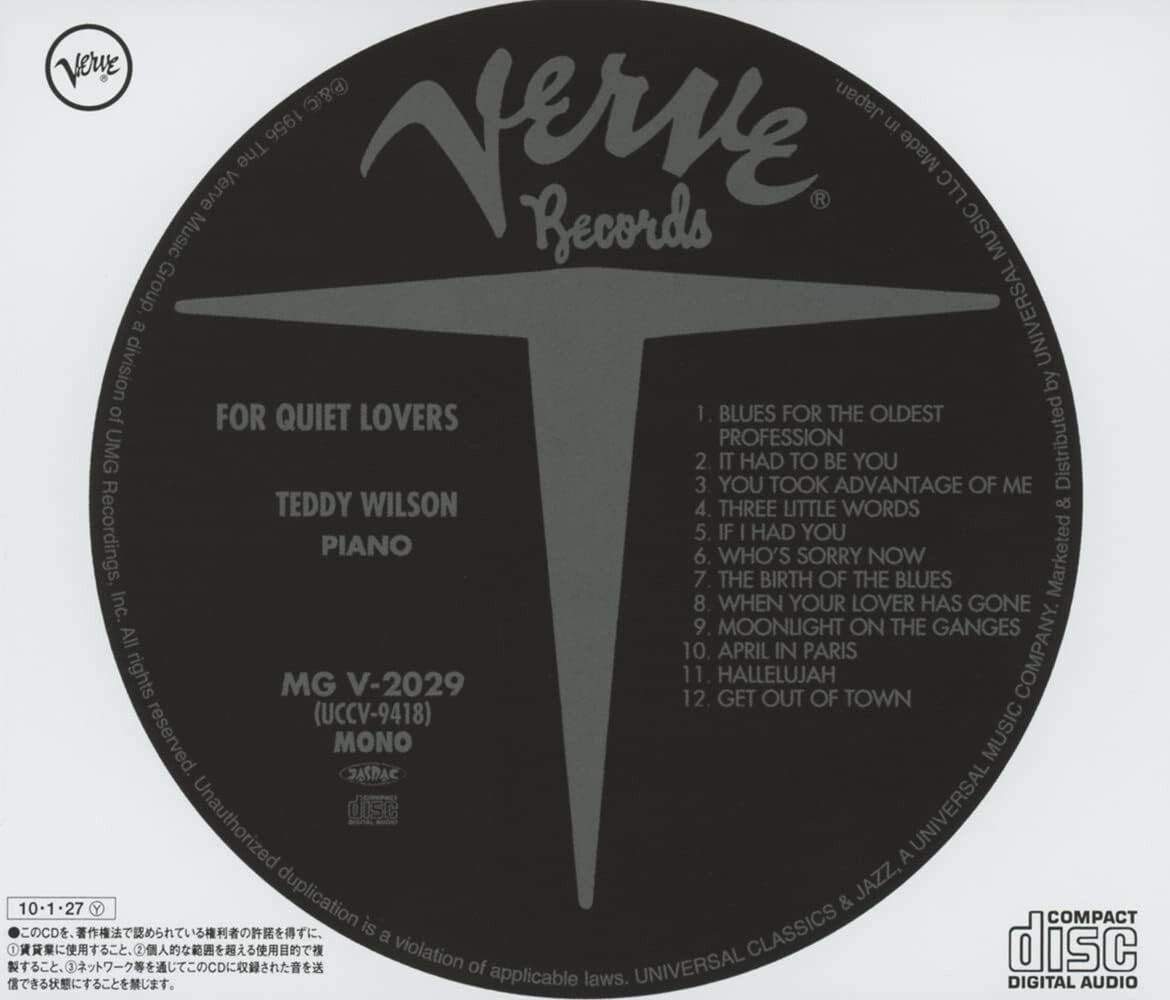 New TEDDY WILSON For Quiet Lovers JP CD VE100