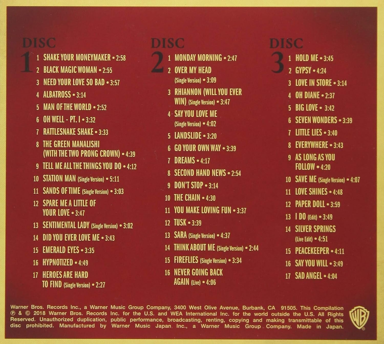 Fleetwood Mac 3CD 50 Years - Dont Stop Compilation Japan New