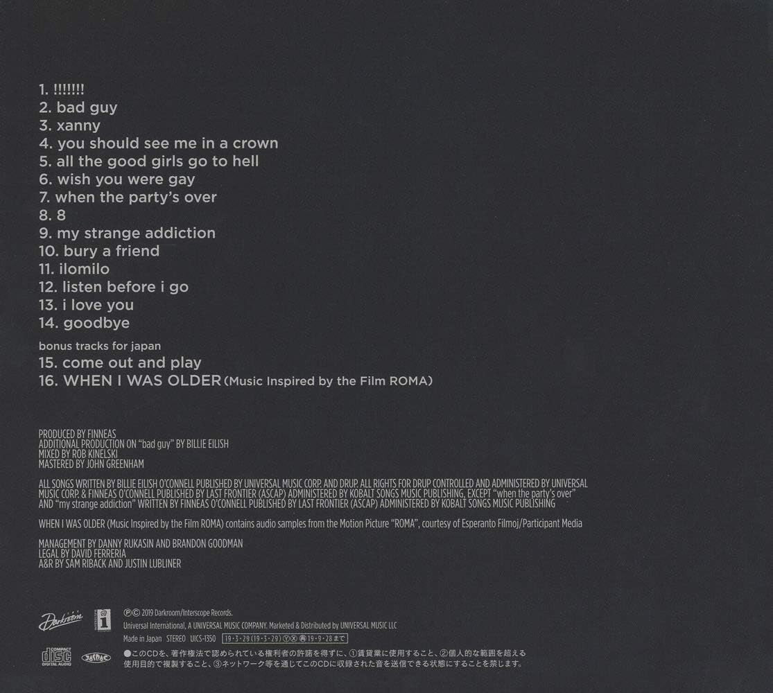 new BILLIE EILISH When We All Fall Asleep, Where Do We Go？w/ Bonus  JAPAN CD