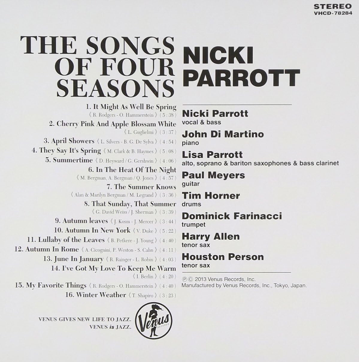 New Nicki Parrott Jazz Bass CD The Songs Of Four Seasons Paper Slv Japan OBI*