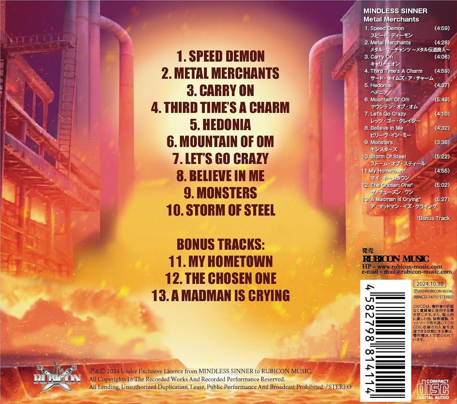 New MINDLESS SINNER Metal Merchants + 3 CD Isengard W.E.T Sweden Heavy Metal