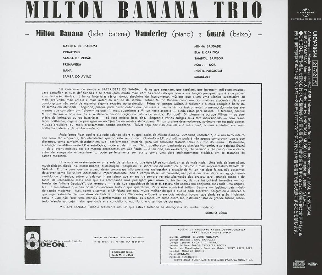 MILTON BANANA TRIO Milton Banana Trio JP CD New