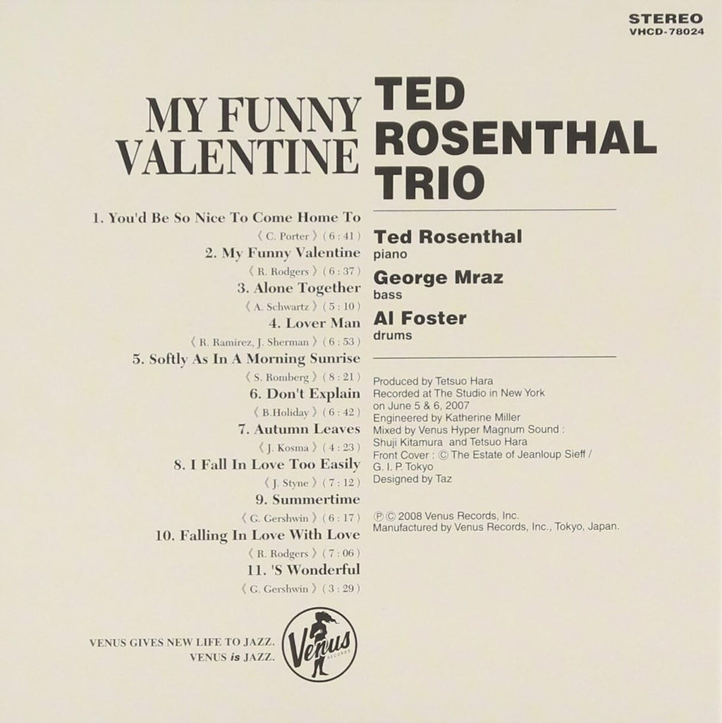 TED ROSENTHAL TRIO-MY FUNNY VALENTINE-JAPAN CD New