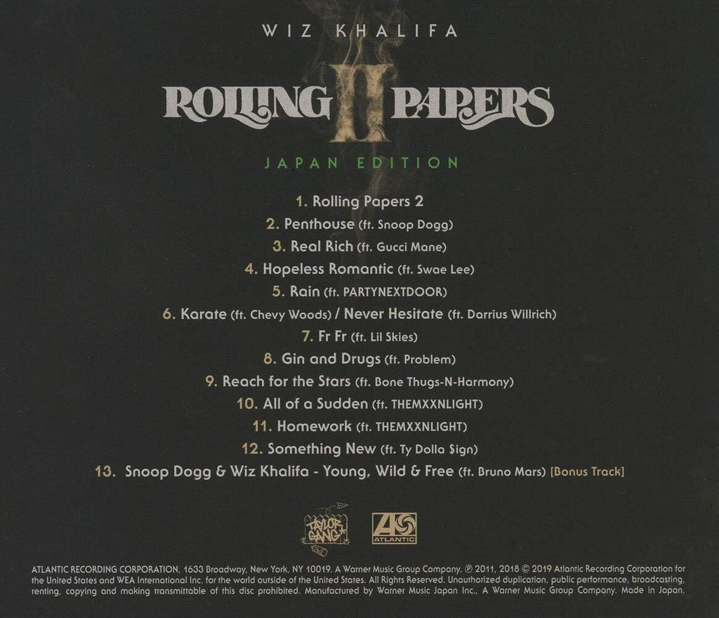 New WIZ KHALIFA-ROLLING PAPERS 2-JAPAN CD BONUS TRACK