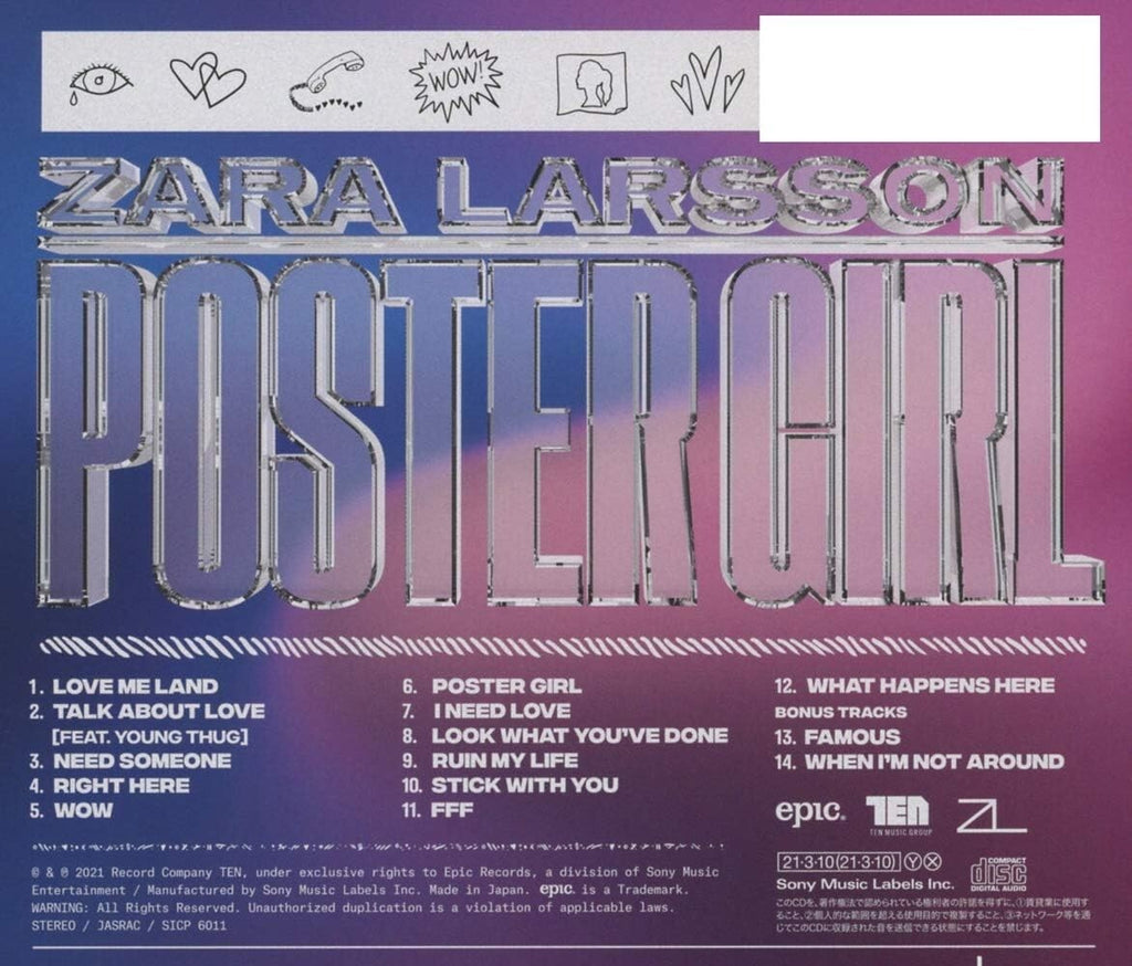 New 2021 ZARA LARSSON POSTER GIRL with BONUS TRACKS JAPAN CD