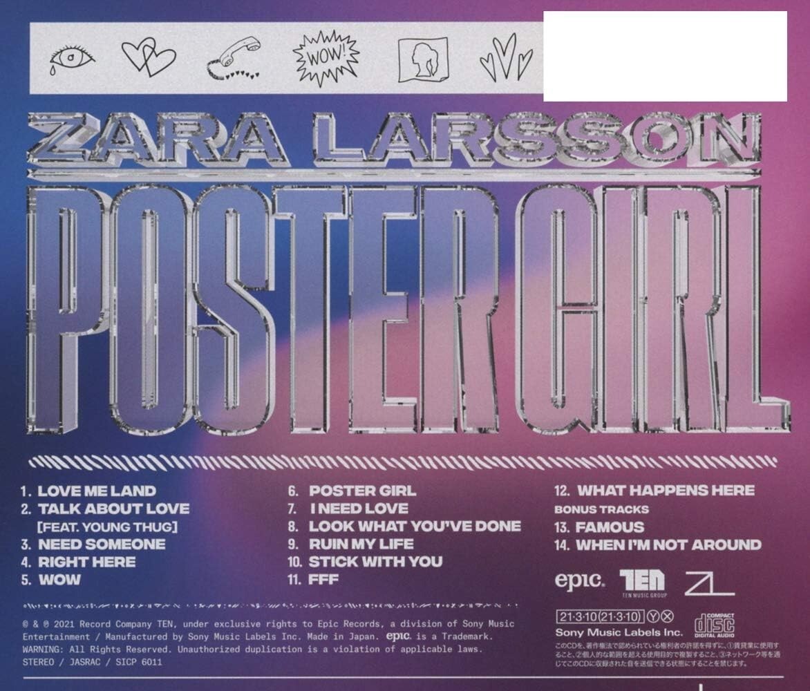 New 2021 ZARA LARSSON POSTER GIRL with BONUS TRACKS JAPAN CD