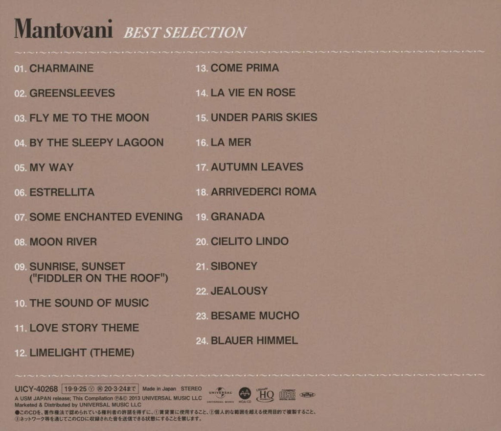 New JAPAN MQA UHQ CD MANTOVANI & HIS ORCHESTRA BEST SELECTION