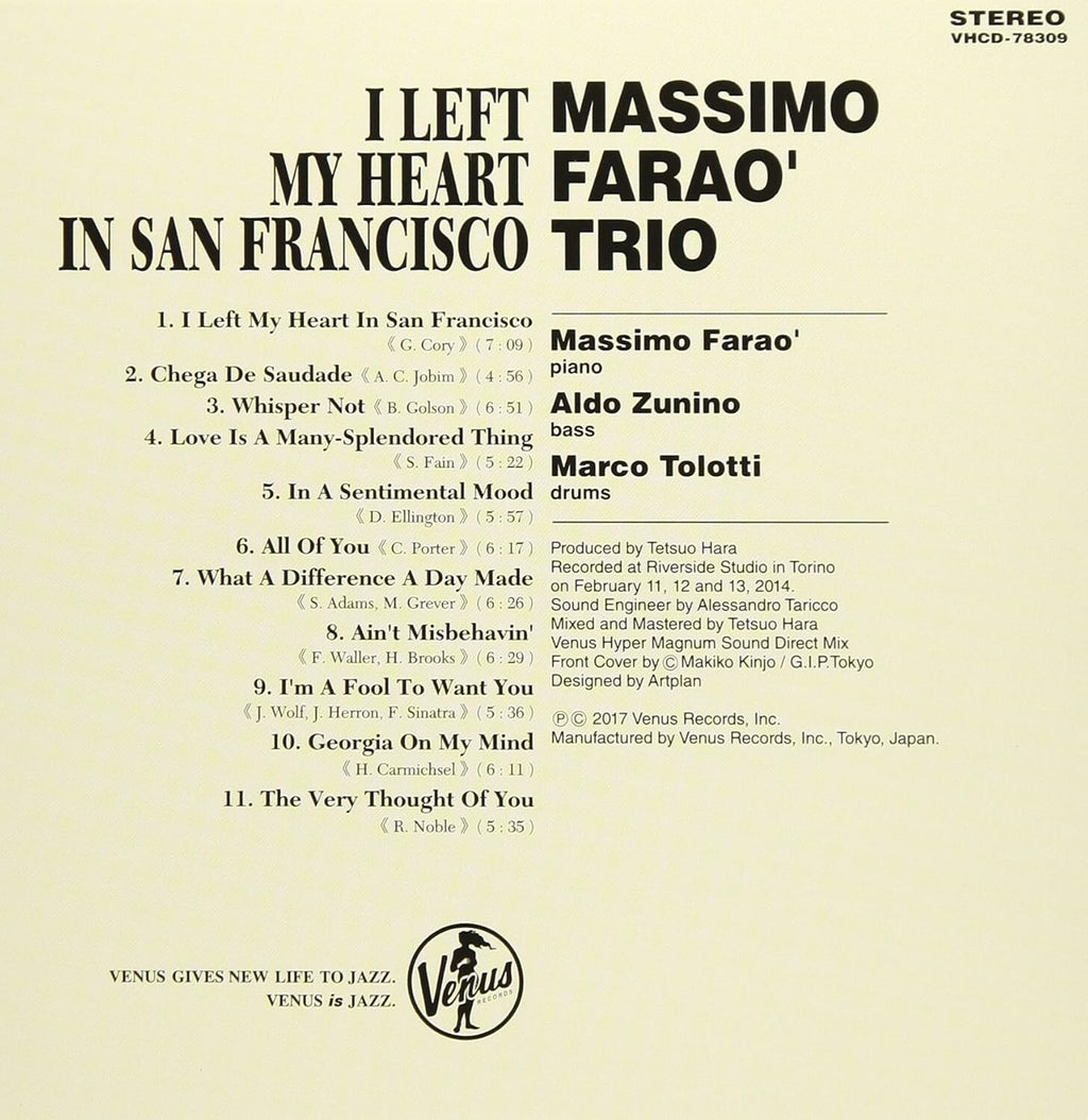 New Massimo Fara? Trio Jazz CD I Left My Heart In San Fransisco Paper Sl OBI*