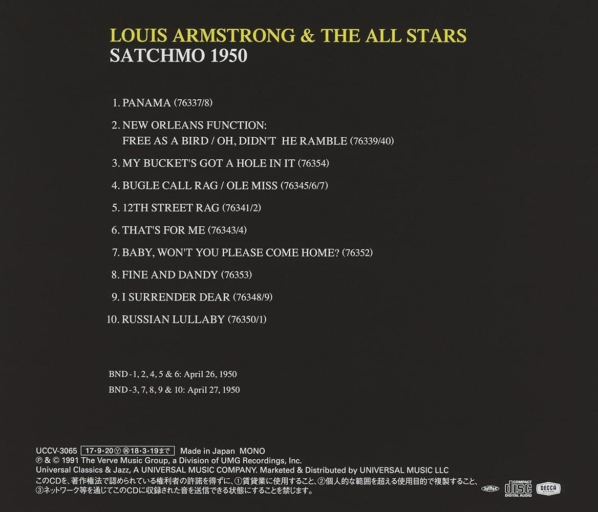 Louis Armstrong Satchmo 1950 (UHQCD) Japan Music CD NEW
