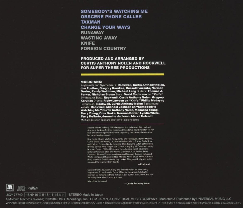 New ROCKWELL-SOMEBODYS WATCHING ME-JAPAN CD Ltd/Ed