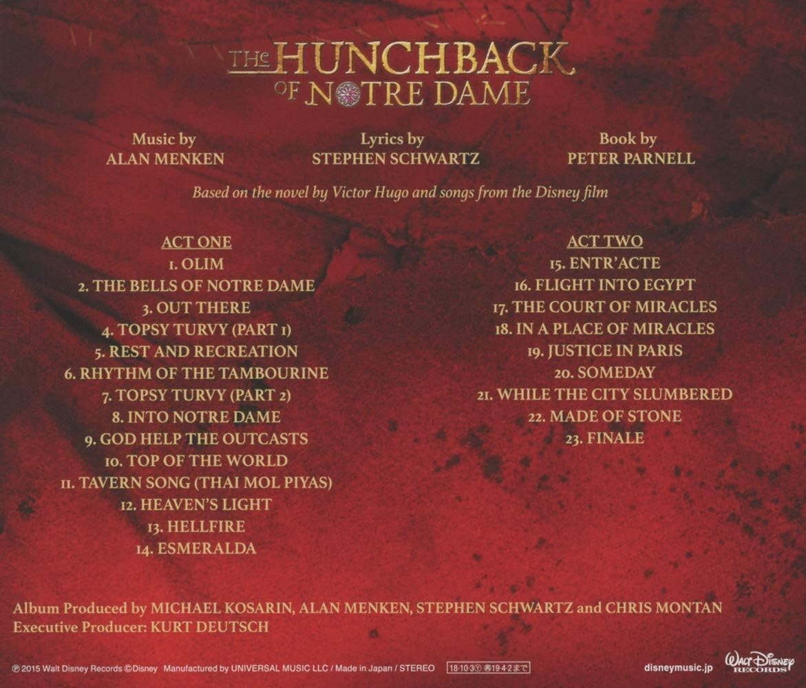 Alan Menken The Hunchback of Notre Dame Studio Cast Recording Japan Music CD new
