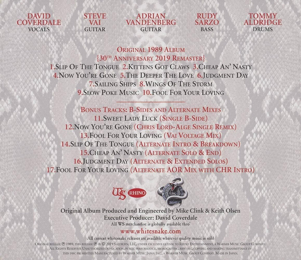 WHITESNAKE SLIP OF THE TONGUE 30TH BONUS TRACKS 2019 REMASTER JAPAN SHM CD New
