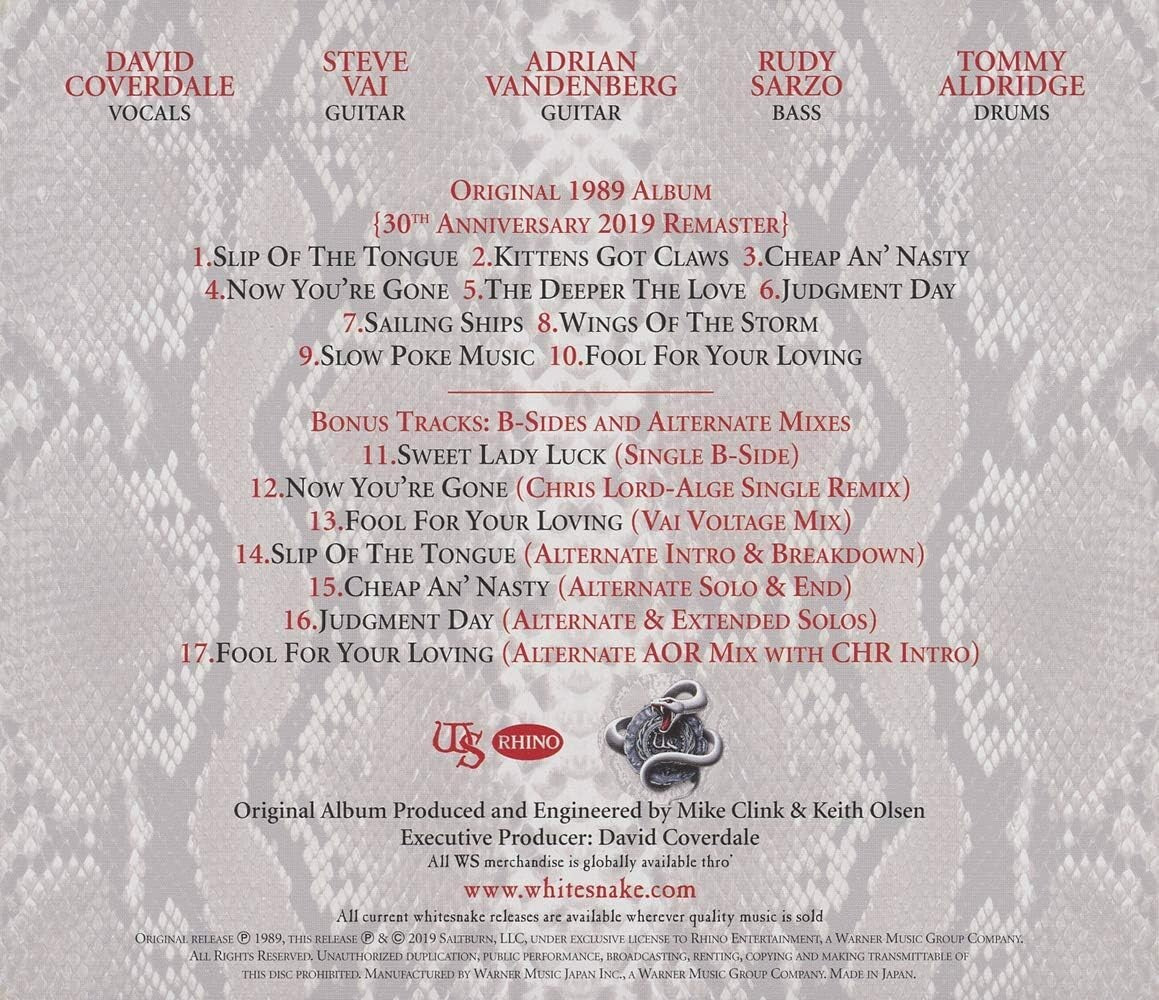 WHITESNAKE SLIP OF THE TONGUE 30TH BONUS TRACKS 2019 REMASTER JAPAN SHM CD New