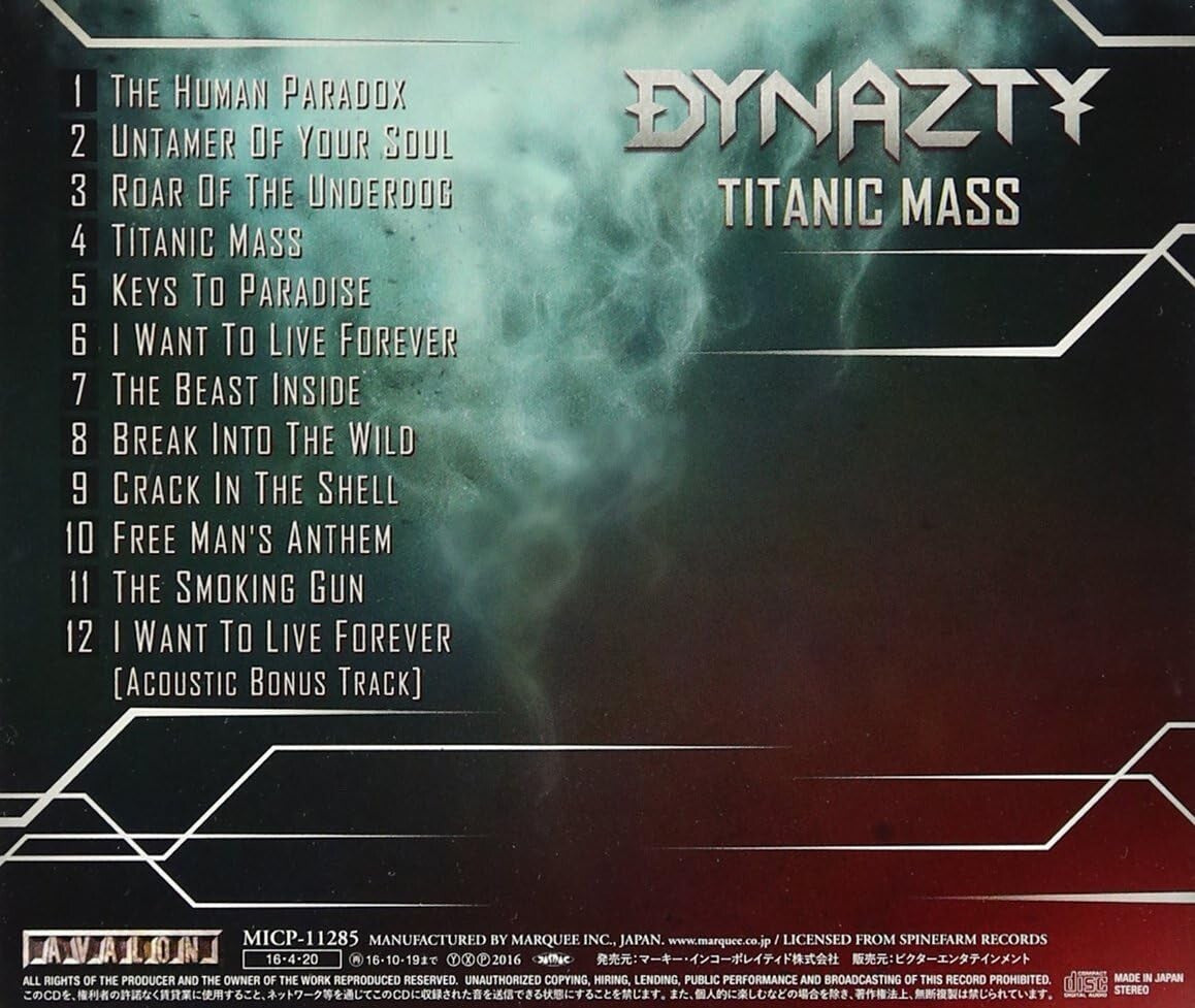New DYNAZTY TITANIC MASS with Bonus Track JAPAN CD