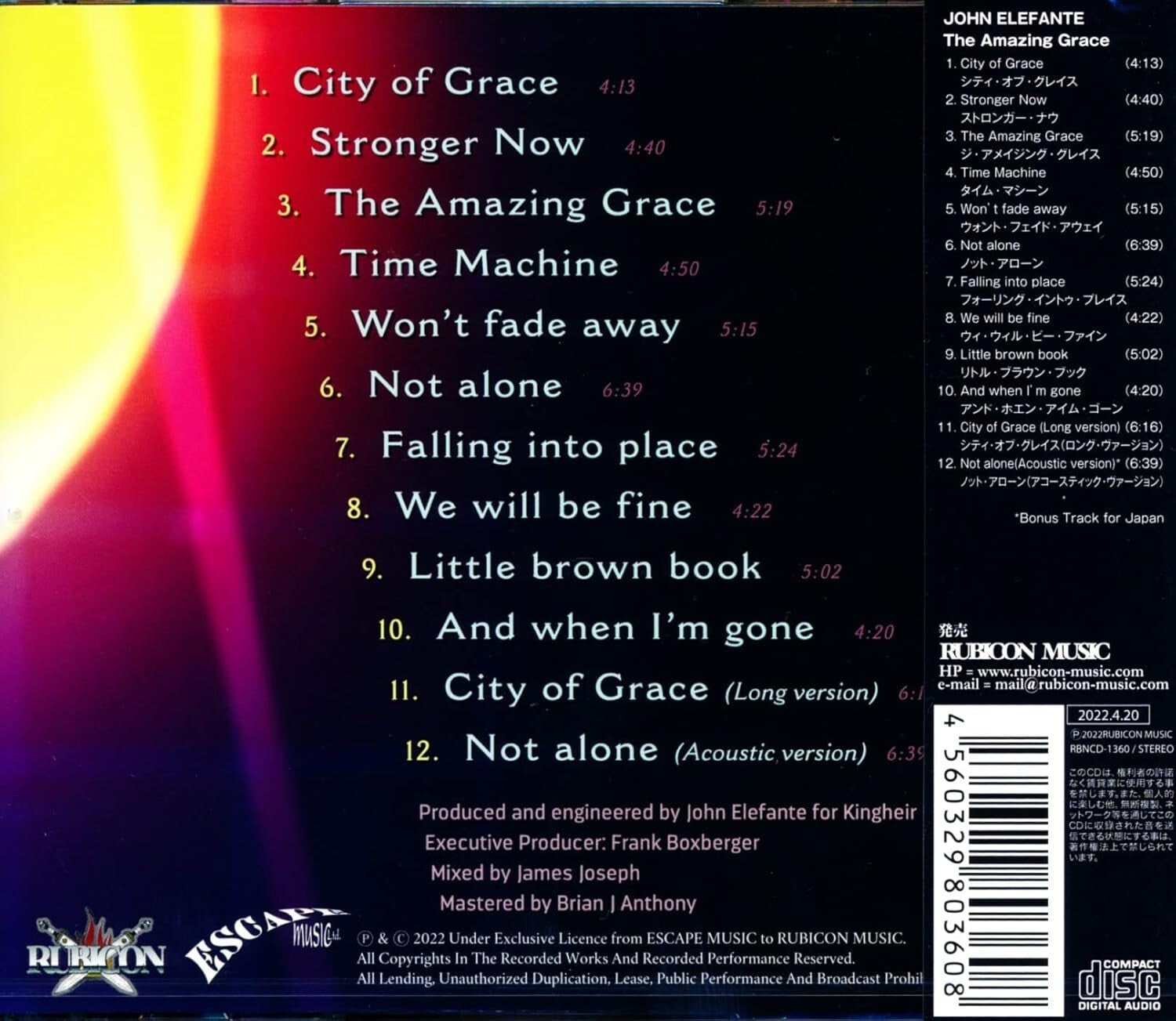 New JOHN ELEFANTE The Amazing Grace + 1 CD Kansas Melodic Hard/Prog Rock/AOR !
