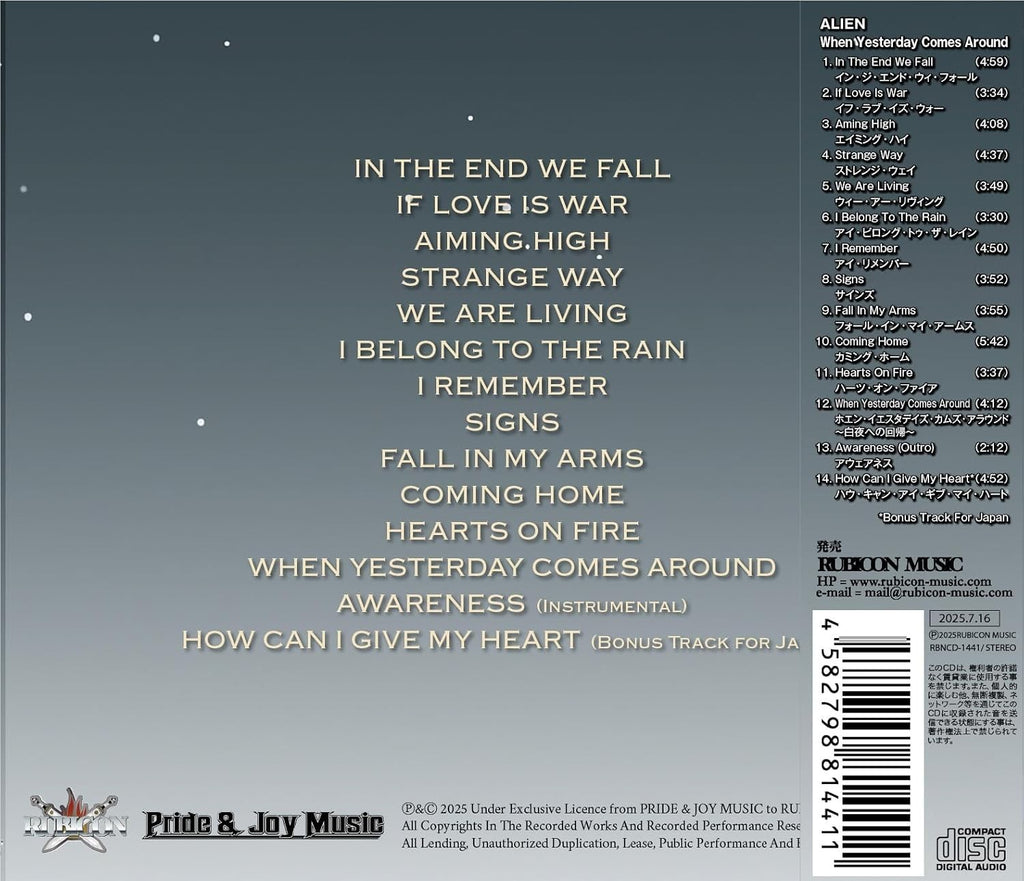 CD New ALIEN -WHEN YESTERDAY COMES AROUND- WITH BONUS TRACK from Japan