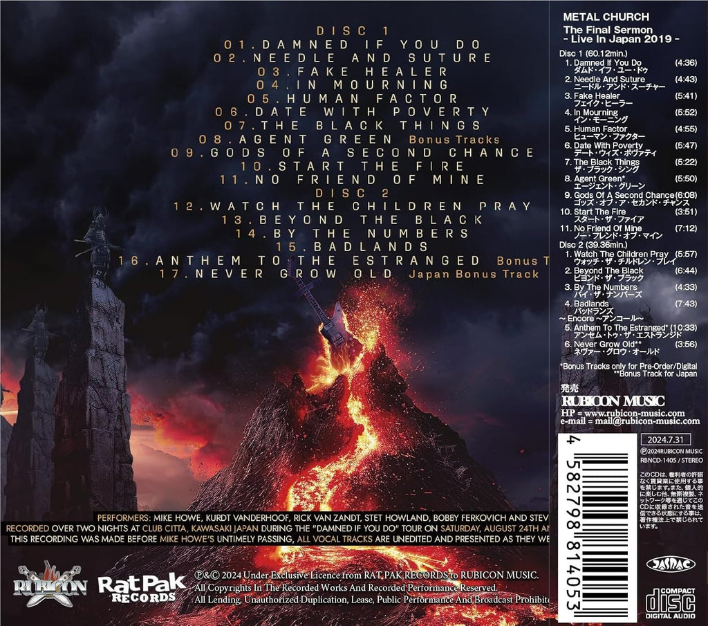 Metal Church The Final Sermon Live In Japan 2019 Japan Music CD NEW