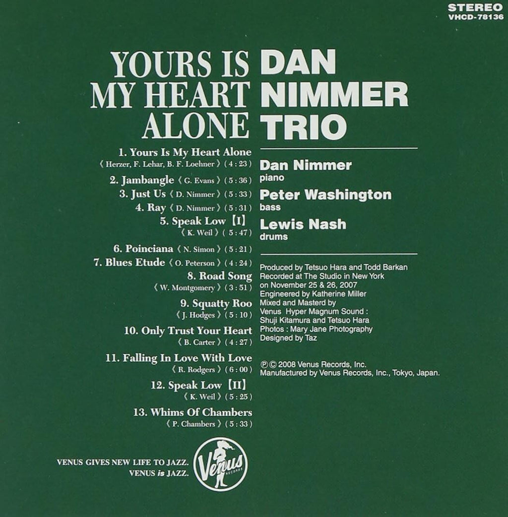New Dan Nimmer Trio Jazz Piano CD Yours Is My Heart Alone OBI Paper Slv