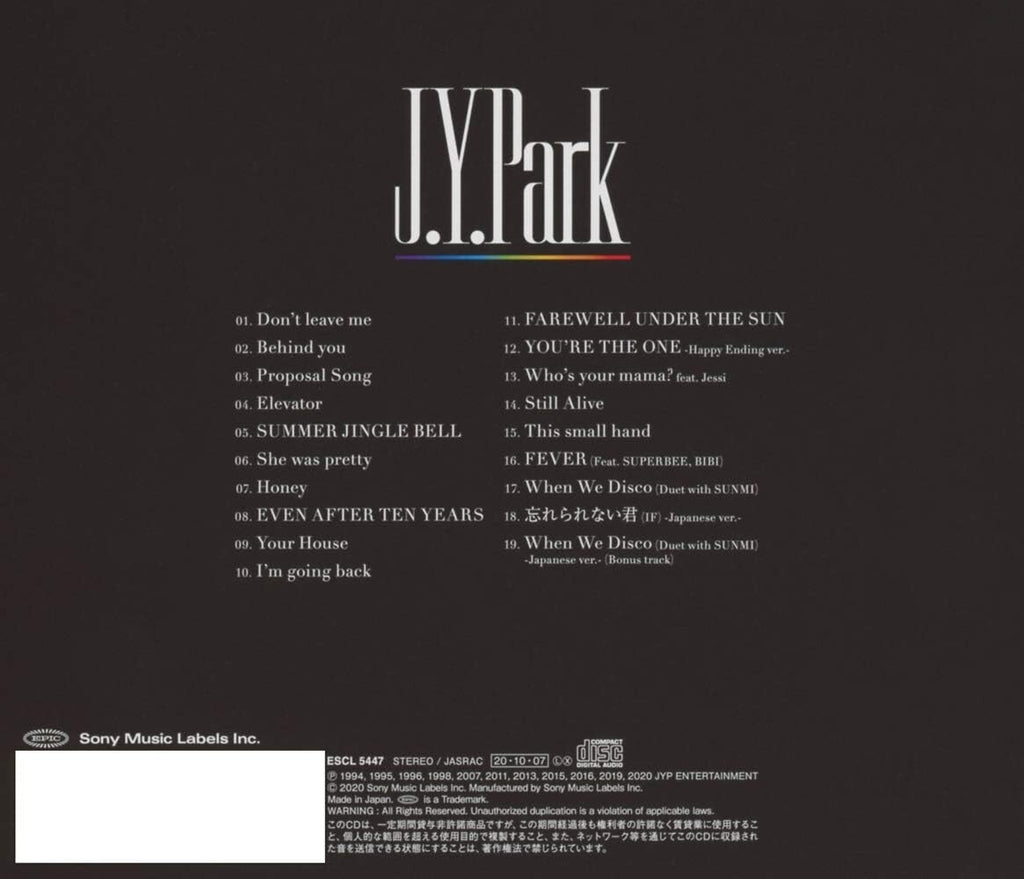 New CD J.Y. Park BEST (Standard Edition) Japan Music (1 CD) ESCL-5447 Album
