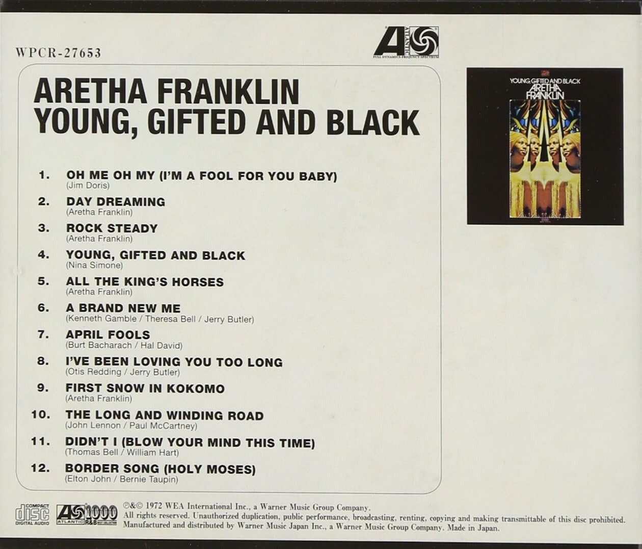 New Aretha Franklin CD Young, Gifted And Black Japan OBI