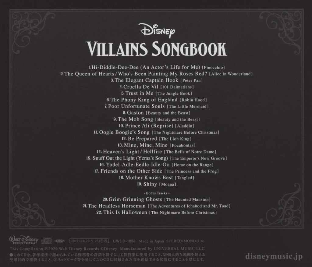 New Disney Villains Songbook CD compilation album UWCD-1086 Various Artists