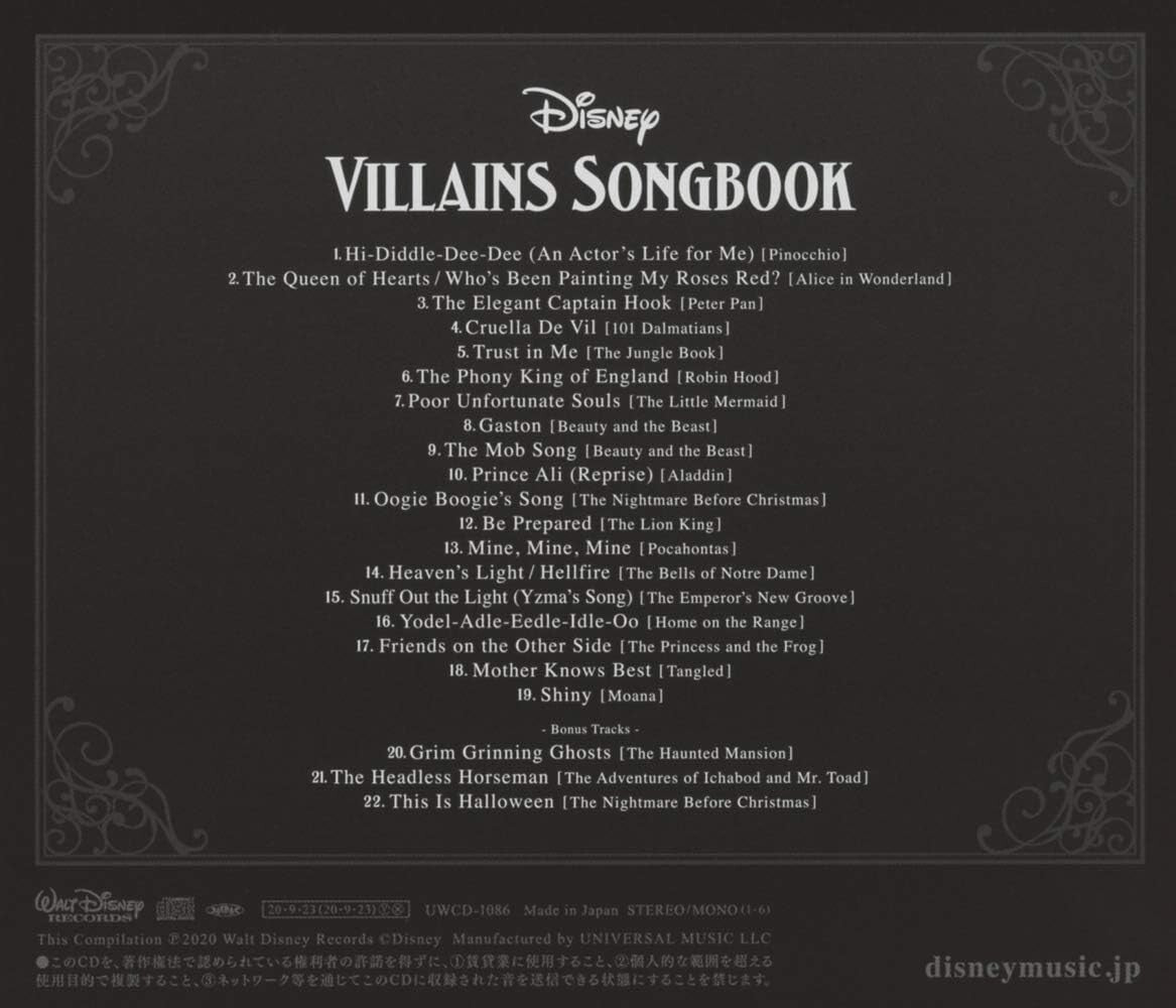New Disney Villains Songbook CD compilation album UWCD-1086 Various Artists
