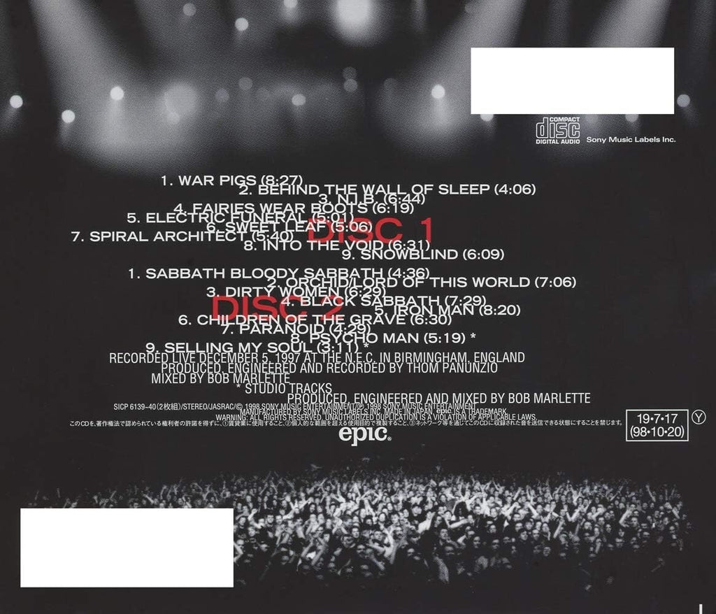 New Black Sabbath Live 2CD Reunion” Japan OBI
