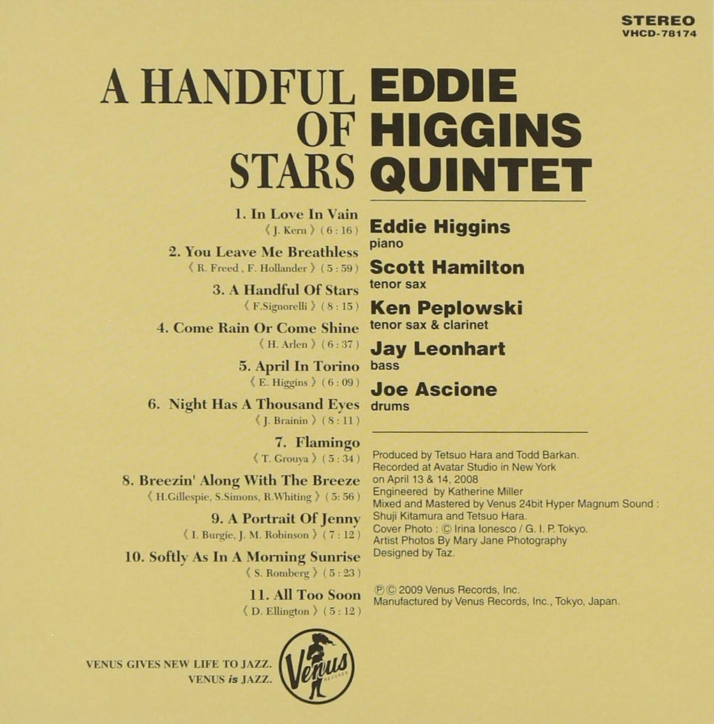 EDDIE HIGGINS & SCOTT HAMILTON & KEN PEPLOWSKI-A HANDFUL OF STARS-Japan CD New
