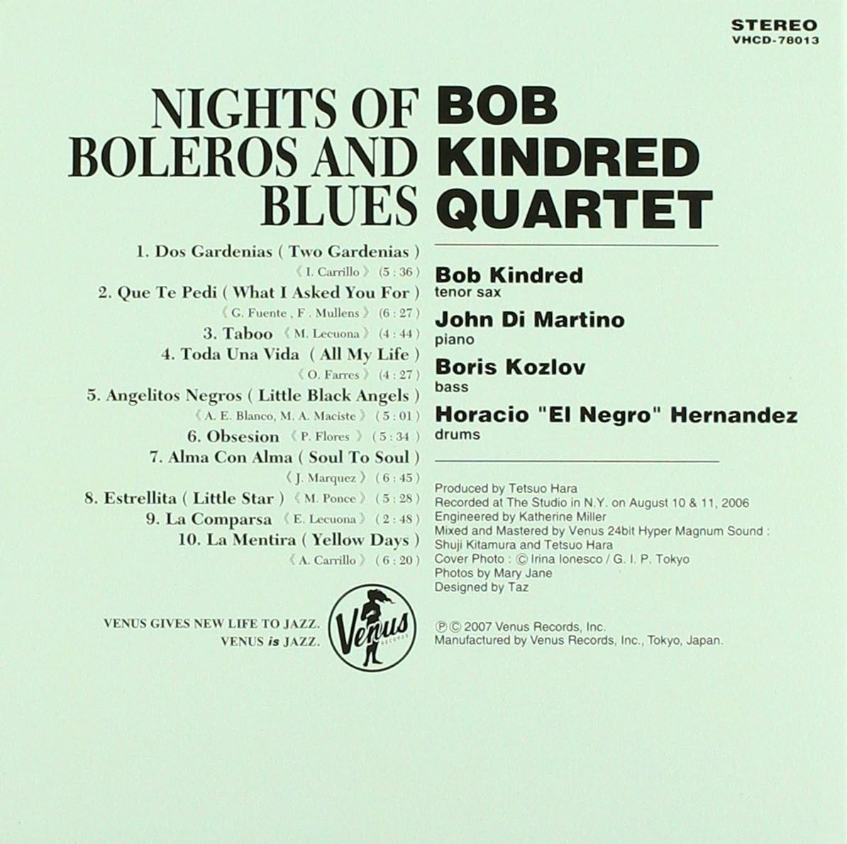 CD New Bob Kindred Quartet Jazz Nights Of Boleros And Blues OBI