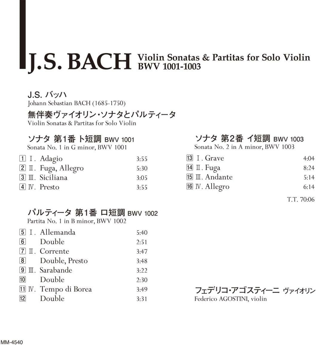 CD New Meister Music J.S. Bach Violin Sonatas And Partitas For Solo Violin